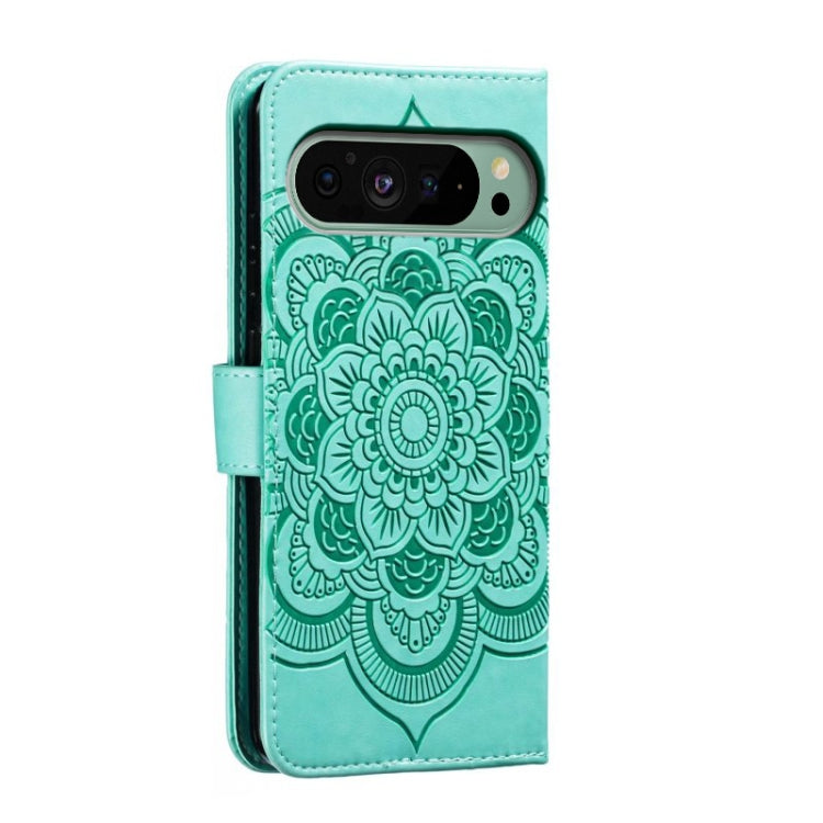 For Google Pixel 9 Sun Mandala Embossing Pattern Phone Leather Case(Green) - Google Cases by PMC Jewellery | Online Shopping South Africa | PMC Jewellery | Buy Now Pay Later Mobicred