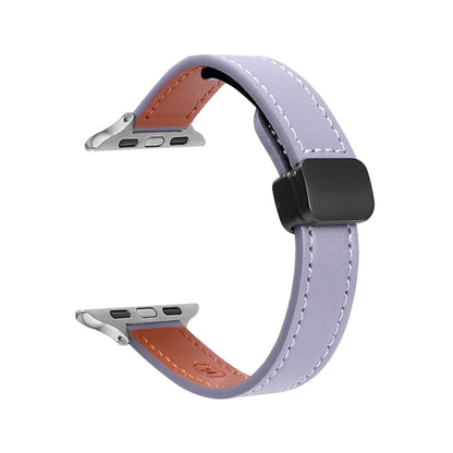 For Apple Watch Ultra 49mm Slim Magnetic Buckle Genuine Leather Watch Band(Plain Purple) - Watch Bands by PMC Jewellery | Online Shopping South Africa | PMC Jewellery