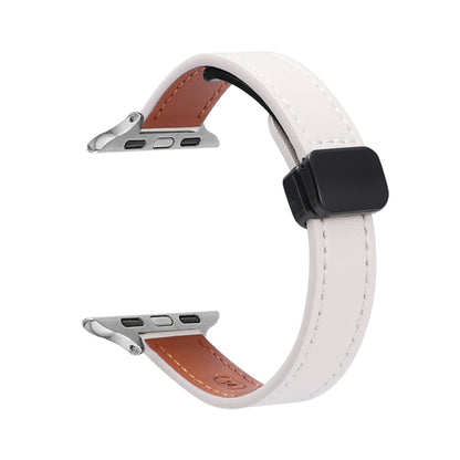 For Apple Watch Ultra 49mm Slim Magnetic Buckle Genuine Leather Watch Band(Plain Beige) - Watch Bands by PMC Jewellery | Online Shopping South Africa | PMC Jewellery