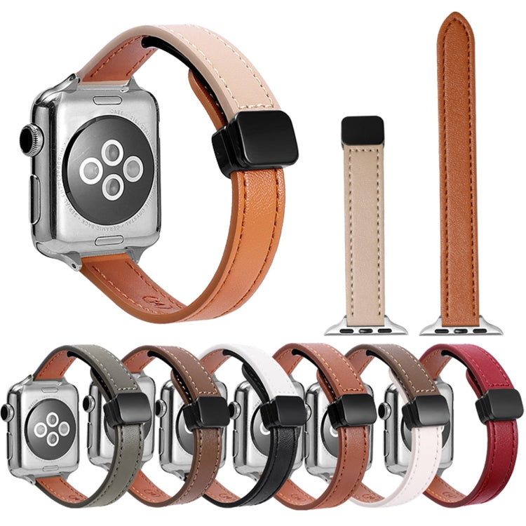 For Apple Watch Series 7 41mm Slim Magnetic Buckle Genuine Leather Watch Band(Plain Coffee) - Watch Bands by PMC Jewellery | Online Shopping South Africa | PMC Jewellery