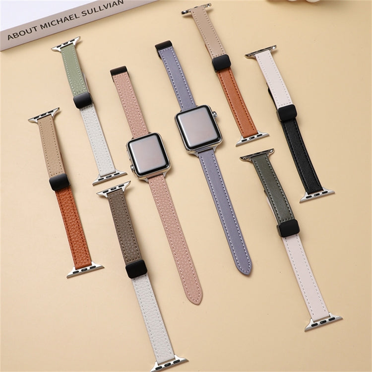 For Apple Watch Ultra 49mm Slim Magnetic Buckle Genuine Leather Watch Band(Litchi Lavender) - Watch Bands by PMC Jewellery | Online Shopping South Africa | PMC Jewellery