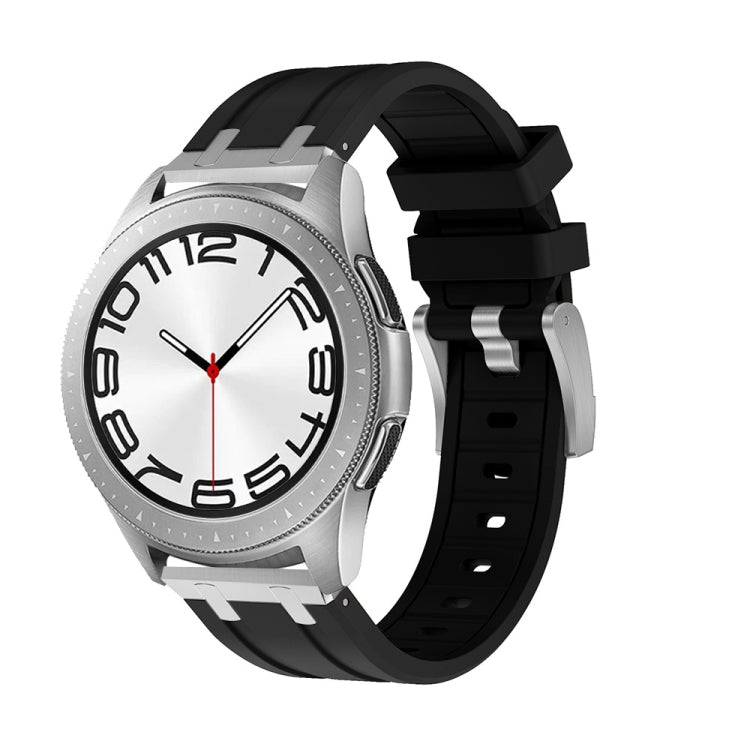 20mm Flat Head Silicone Watch Band(Silver Black) - 20mm Bands by PMC Jewellery | Online Shopping South Africa | PMC Jewellery