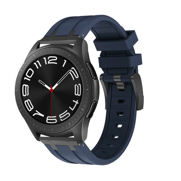 22mm Flat Head Silicone Watch Band(Black Blue) - 22mm Bands by PMC Jewellery | Online Shopping South Africa | PMC Jewellery