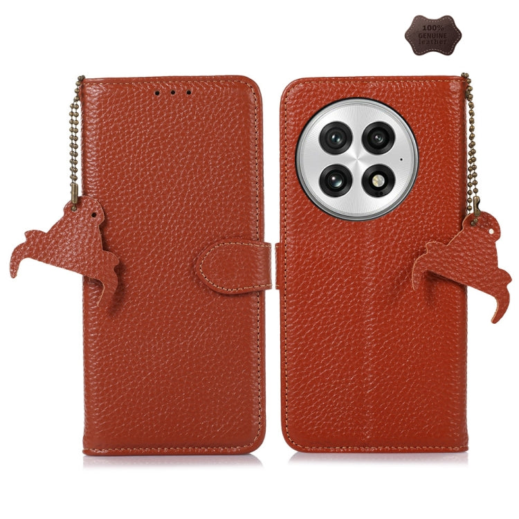 For OnePlus 13 Genuine Leather Litchi Texture RFID Leather Phone Case(Coffee) - OnePlus Cases by PMC TechLife | Online Shopping South Africa | PMC TechLife | Buy Now Pay Later Mobicred