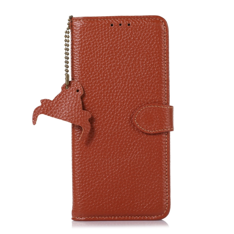 For OnePlus 13 Genuine Leather Litchi Texture RFID Leather Phone Case(Coffee) - OnePlus Cases by PMC TechLife | Online Shopping South Africa | PMC TechLife | Buy Now Pay Later Mobicred