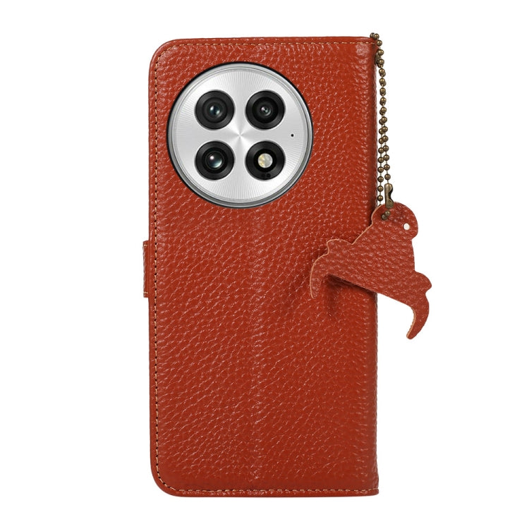 For OnePlus 13 Genuine Leather Litchi Texture RFID Leather Phone Case(Coffee) - OnePlus Cases by PMC TechLife | Online Shopping South Africa | PMC TechLife | Buy Now Pay Later Mobicred