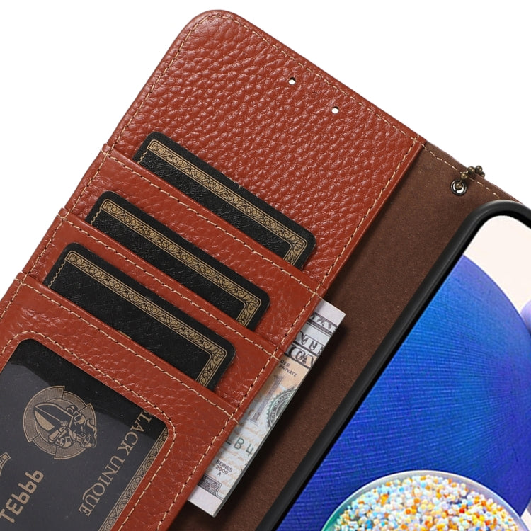 For OnePlus 13 Genuine Leather Litchi Texture RFID Leather Phone Case(Coffee) - OnePlus Cases by PMC TechLife | Online Shopping South Africa | PMC TechLife | Buy Now Pay Later Mobicred