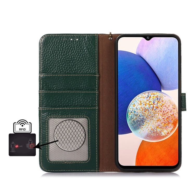 For Google Pixel 9 Pro Genuine Leather Litchi Texture RFID Leather Phone Case(Green) - Google Cases by PMC Jewellery | Online Shopping South Africa | PMC Jewellery | Buy Now Pay Later Mobicred