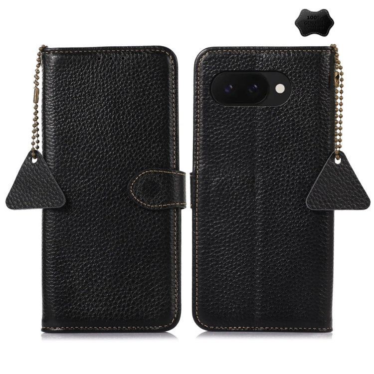 For Google Pixel 9a Genuine Leather Litchi Texture RFID Leather Phone Case(Black) - Google Cases by PMC TechLife | Online Shopping South Africa | PMC TechLife | Buy Now Pay Later Mobicred
