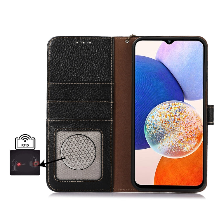 For Google Pixel 9a Genuine Leather Litchi Texture RFID Leather Phone Case(Black) - Google Cases by PMC TechLife | Online Shopping South Africa | PMC TechLife | Buy Now Pay Later Mobicred
