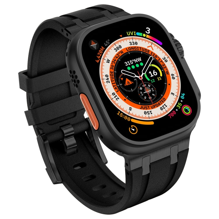 For Apple Watch Series 9 45mm Stone Grain Liquid Silicone Watch Band(Black Black) - Watch Bands by PMC Jewellery | Online Shopping South Africa | PMC Jewellery