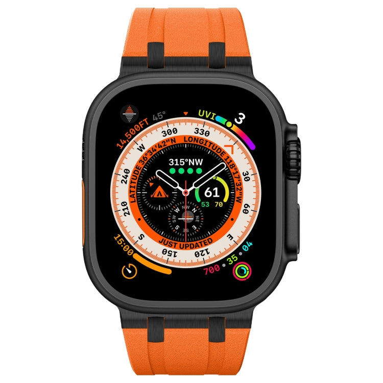 For Apple Watch Ultra 49mm Stone Grain Liquid Silicone Watch Band(Black Orange) - Watch Bands by PMC Jewellery | Online Shopping South Africa | PMC Jewellery