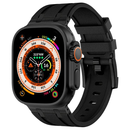 For Apple Watch Ultra 49mm Stone Grain Liquid Silicone Watch Band(Black Black) - Watch Bands by PMC Jewellery | Online Shopping South Africa | PMC Jewellery