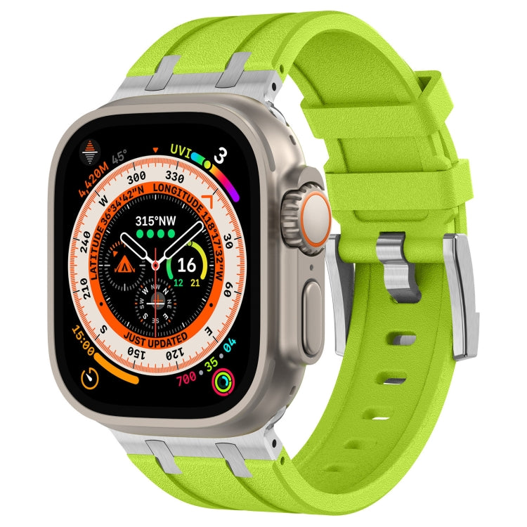 For Apple Watch Ultra 49mm Stone Grain Liquid Silicone Watch Band(Silver Green) - Watch Bands by PMC Jewellery | Online Shopping South Africa | PMC Jewellery