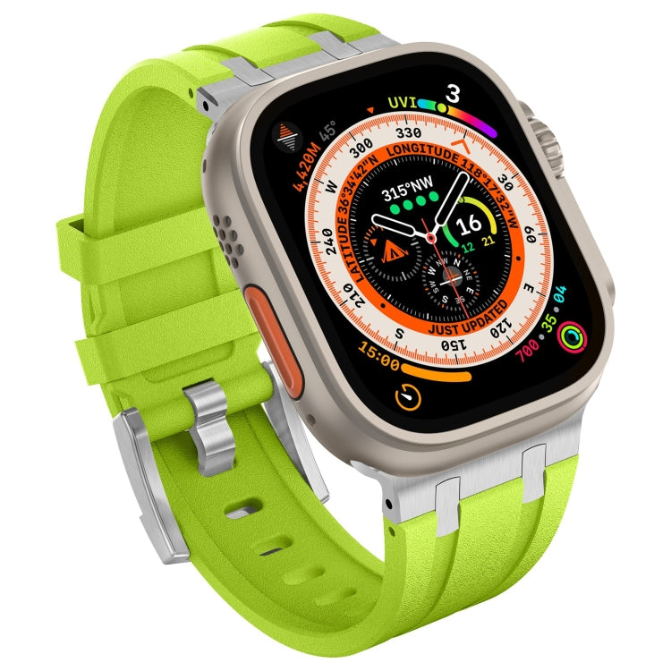 For Apple Watch Ultra 49mm Stone Grain Liquid Silicone Watch Band(Silver Green) - Watch Bands by PMC Jewellery | Online Shopping South Africa | PMC Jewellery