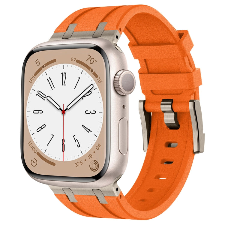For Apple Watch SE 44mm Stone Grain Liquid Silicone Watch Band(Titanium Orange) - Watch Bands by PMC TechLife | Online Shopping South Africa | PMC TechLife