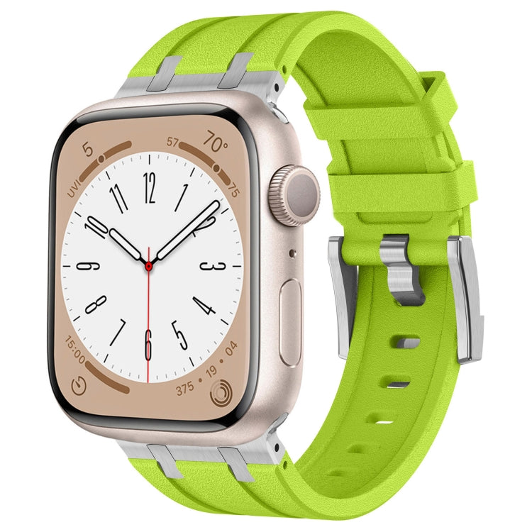 For Apple Watch Series 5 44mm Stone Grain Liquid Silicone Watch Band(Silver Green) - Watch Bands by PMC Jewellery | Online Shopping South Africa | PMC Jewellery