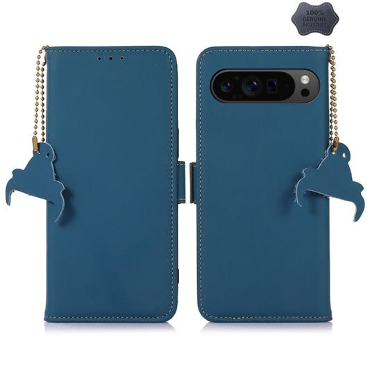 For Google Pixel 9 Genuine Leather Magnetic RFID Leather Phone Case(Blue) - Google Cases by PMC Jewellery | Online Shopping South Africa | PMC Jewellery | Buy Now Pay Later Mobicred