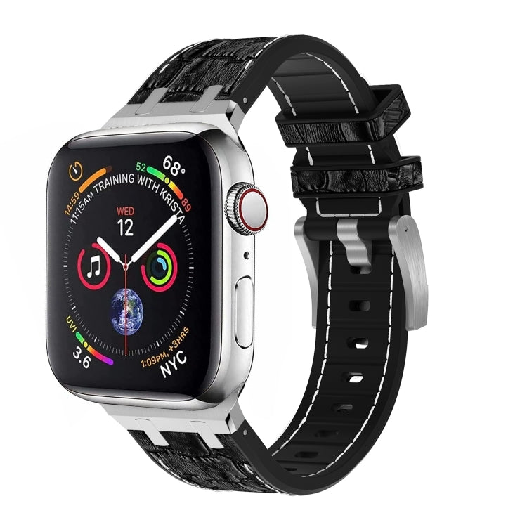 For Apple Watch SE 2023 44mm Crocodile Texture Liquid Silicone Watch Band(Silver White Black) - Watch Bands by PMC Jewellery | Online Shopping South Africa | PMC Jewellery