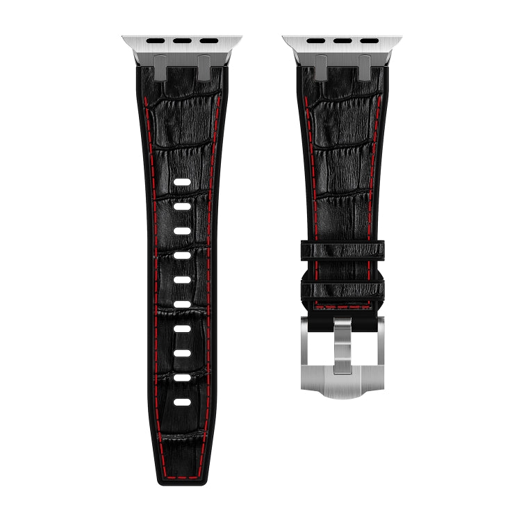 For Apple Watch Ultra 2 49mm Crocodile Texture Liquid Silicone Watch Band(Silver Red Black) - Watch Bands by PMC Jewellery | Online Shopping South Africa | PMC Jewellery