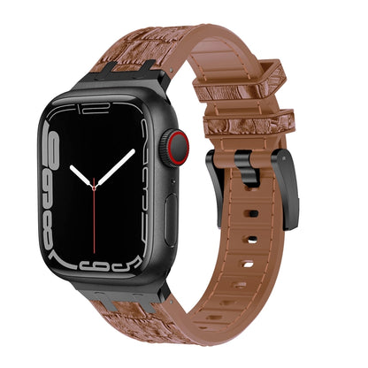 For Apple Watch Series 9 41mm Crocodile Texture Liquid Silicone Watch Band(Black Yellow Brown) - Watch Bands by PMC Jewellery | Online Shopping South Africa | PMC Jewellery