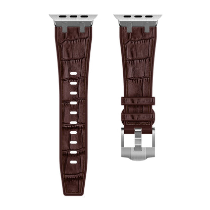 For Apple Watch Series 9 41mm Crocodile Texture Liquid Silicone Watch Band(Silver Dark Brown) - Watch Bands by PMC Jewellery | Online Shopping South Africa | PMC Jewellery