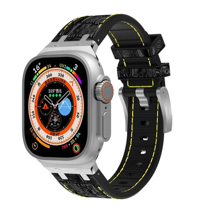 For Apple Watch Ultra 49mm Crocodile Texture Liquid Silicone Watch Band(Silver Yellow Black) - Watch Bands by PMC Jewellery | Online Shopping South Africa | PMC Jewellery