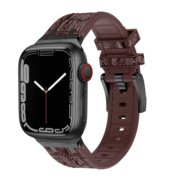 For Apple Watch Series 8 41mm Crocodile Texture Liquid Silicone Watch Band(Black Dark Brown) - Watch Bands by PMC Jewellery | Online Shopping South Africa | PMC Jewellery