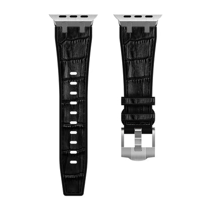 For Apple Watch Series 8 45mm Crocodile Texture Liquid Silicone Watch Band(Silver Black) - Watch Bands by PMC Jewellery | Online Shopping South Africa | PMC Jewellery