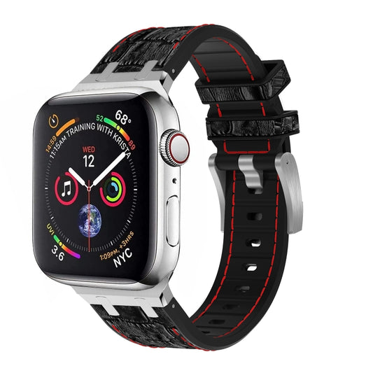 For Apple Watch Series 8 45mm Crocodile Texture Liquid Silicone Watch Band(Silver Red Black) - Watch Bands by PMC Jewellery | Online Shopping South Africa | PMC Jewellery