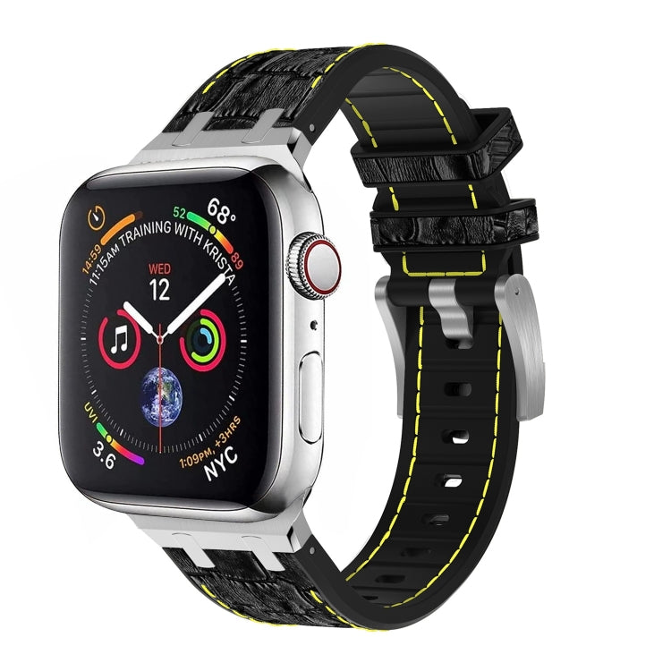 For Apple Watch Series 8 45mm Crocodile Texture Liquid Silicone Watch Band(Silver Yellow Black) - Watch Bands by PMC Jewellery | Online Shopping South Africa | PMC Jewellery