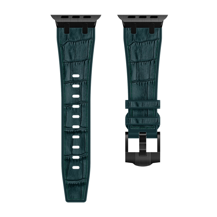 For Apple Watch Series 7 45mm Crocodile Texture Liquid Silicone Watch Band(Black Deep Green) - Watch Bands by PMC Jewellery | Online Shopping South Africa | PMC Jewellery