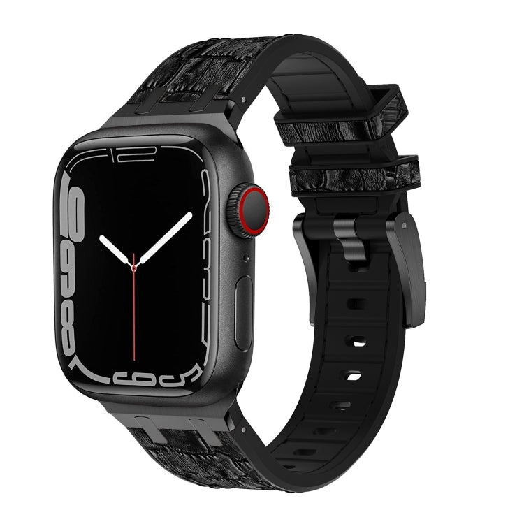 For Apple Watch SE 40mm Crocodile Texture Liquid Silicone Watch Band(Black Black) - Watch Bands by PMC TechLife | Online Shopping South Africa | PMC TechLife