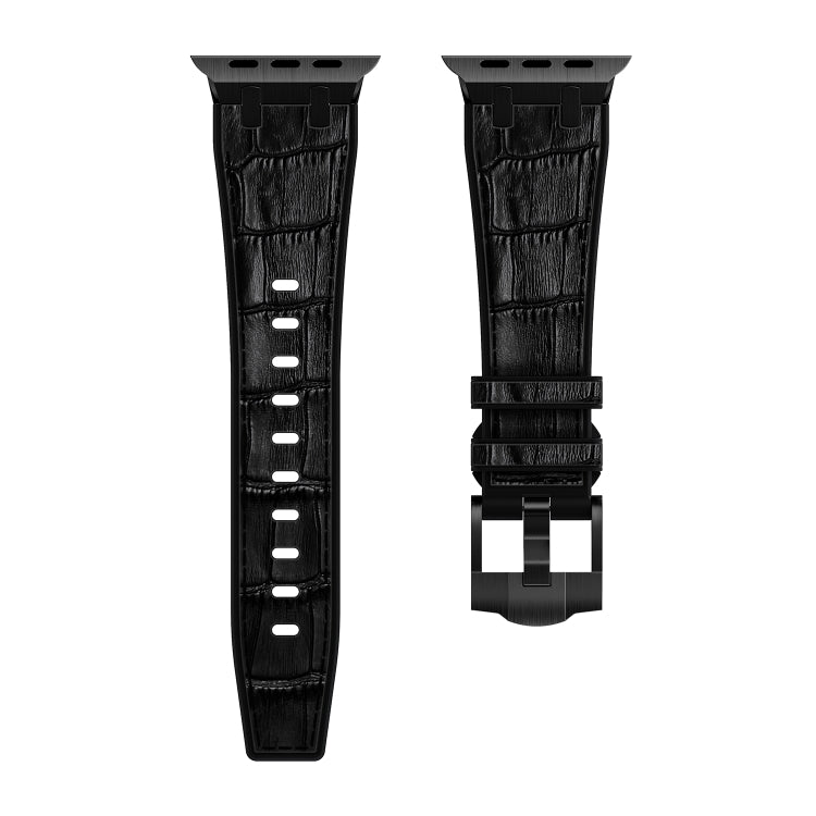 For Apple Watch SE 44mm Crocodile Texture Liquid Silicone Watch Band(Black Black) - Watch Bands by PMC TechLife | Online Shopping South Africa | PMC TechLife