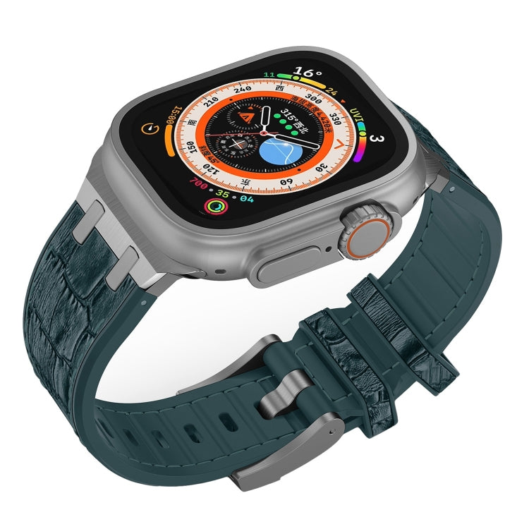 For Apple Watch SE 44mm Crocodile Texture Liquid Silicone Watch Band(Silver Deep Green) - Watch Bands by PMC TechLife | Online Shopping South Africa | PMC TechLife
