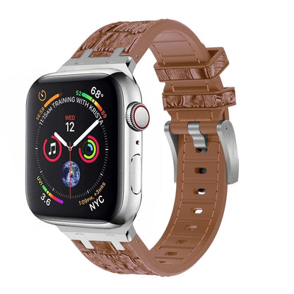 For Apple Watch Series 6 40mm Crocodile Texture Liquid Silicone Watch Band(Silver Yellow Brown) - Watch Bands by PMC Jewellery | Online Shopping South Africa | PMC Jewellery