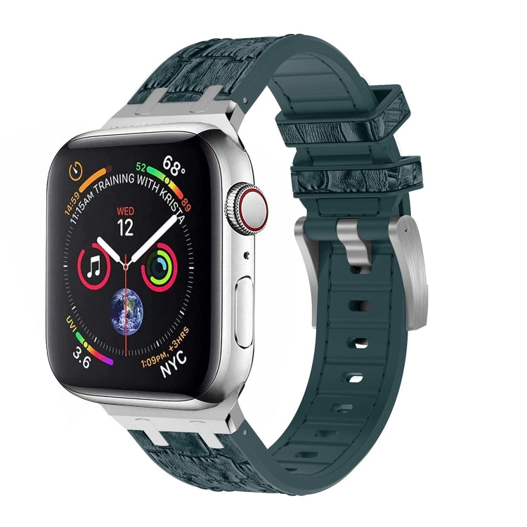 For Apple Watch Series 6 44mm Crocodile Texture Liquid Silicone Watch Band(Silver Deep Green) - Watch Bands by PMC Jewellery | Online Shopping South Africa | PMC Jewellery