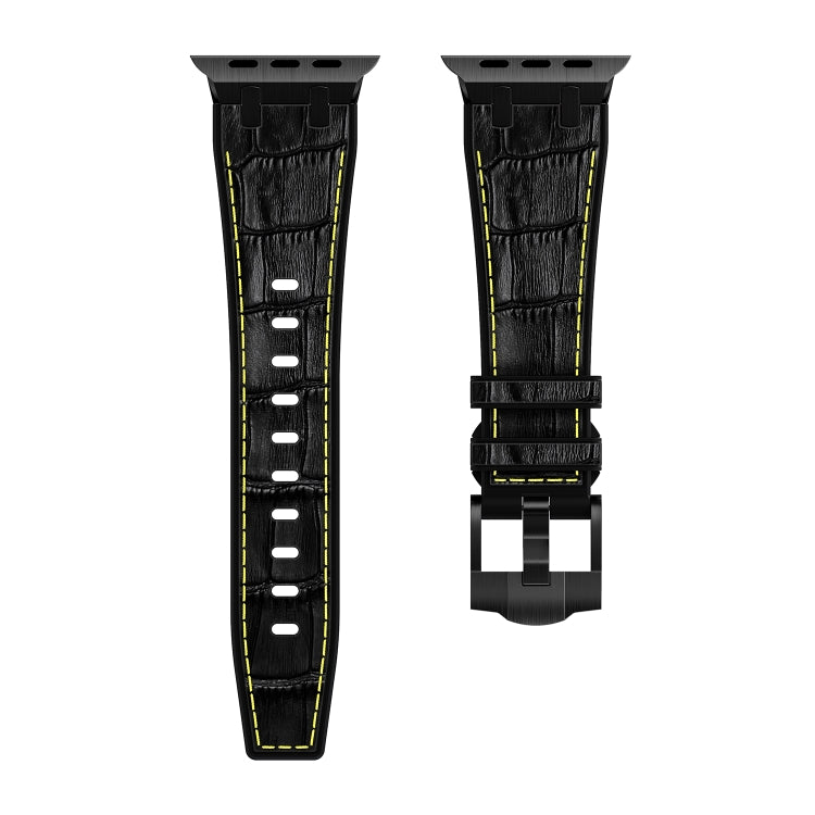 For Apple Watch Series 5 44mm Crocodile Texture Liquid Silicone Watch Band(Black Yellow Black) - Watch Bands by PMC Jewellery | Online Shopping South Africa | PMC Jewellery