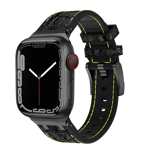 For Apple Watch Series 4 40mm Crocodile Texture Liquid Silicone Watch Band(Black Yellow Black) - Watch Bands by PMC Jewellery | Online Shopping South Africa | PMC Jewellery