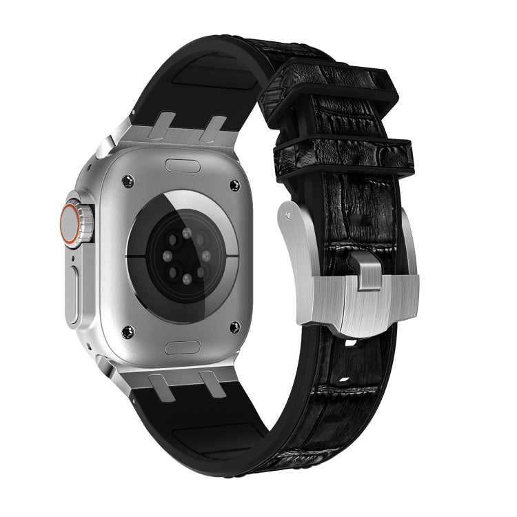 For Apple Watch Series 2 42mm Crocodile Texture Liquid Silicone Watch Band(Silver Black) - free shipping - PMC TechLife - Order now!