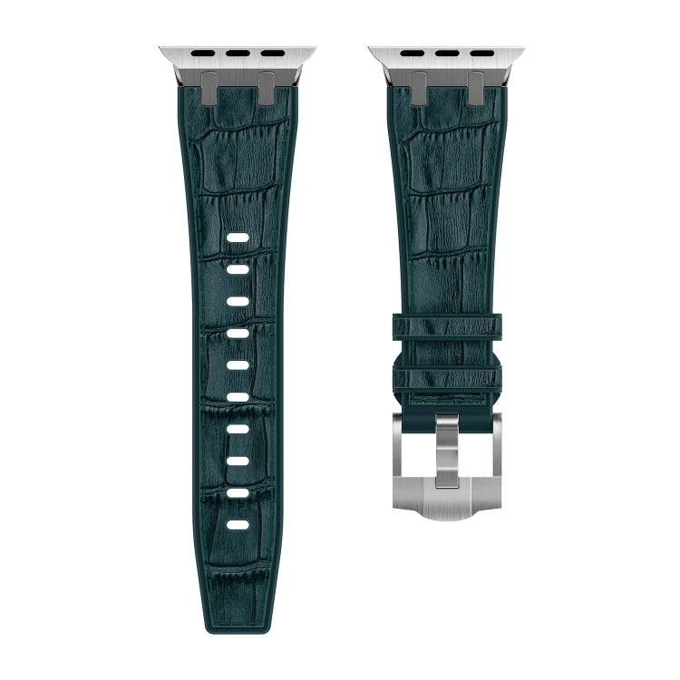 For Apple Watch Series 2 42mm Crocodile Texture Liquid Silicone Watch Band(Silver Deep Green) - Watch Bands by PMC TechLife | Online Shopping South Africa | PMC TechLife