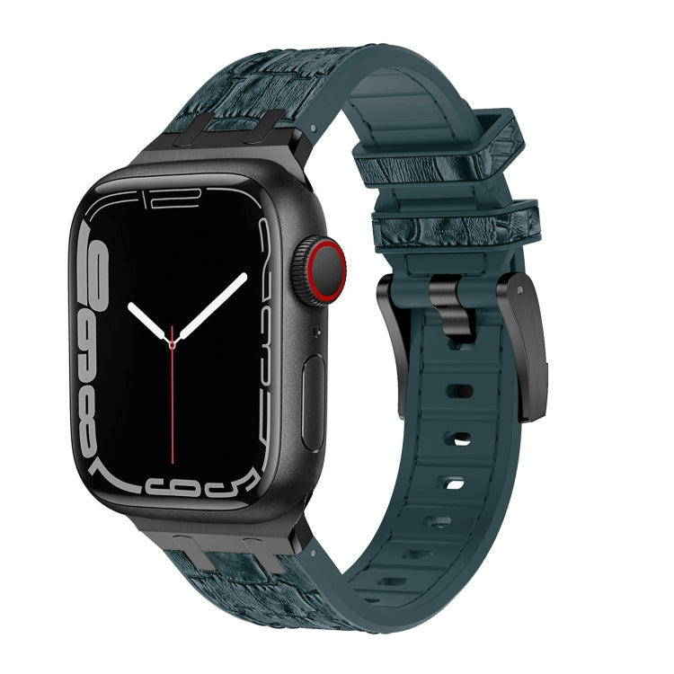 For Apple Watch 38mm Crocodile Texture Liquid Silicone Watch Band(Black Deep Green) - Watch Bands by PMC Jewellery | Online Shopping South Africa | PMC Jewellery