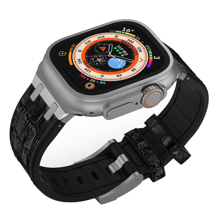 For Apple Watch 38mm Crocodile Texture Liquid Silicone Watch Band(Silver Black) - Watch Bands by PMC TechLife | Online Shopping South Africa | PMC TechLife