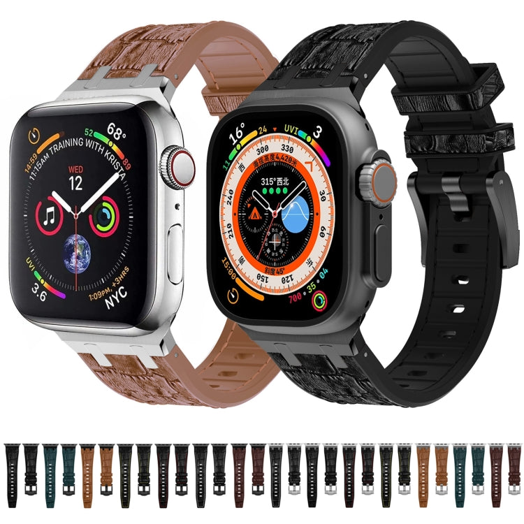 For Apple Watch 38mm Crocodile Texture Liquid Silicone Watch Band(Silver Yellow Brown) - Watch Bands by PMC TechLife | Online Shopping South Africa | PMC TechLife