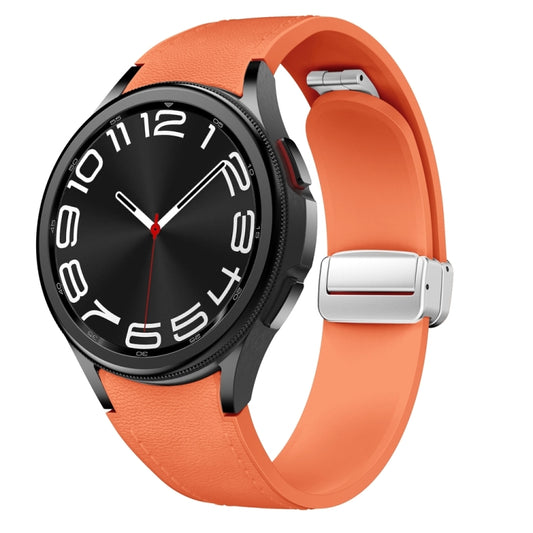 For Samsung Galaxy Watch 6 Magnetic Silver Buckle Leather Silicone Watch Band(Orange) - Watch Bands by PMC Jewellery | Online Shopping South Africa | PMC Jewellery