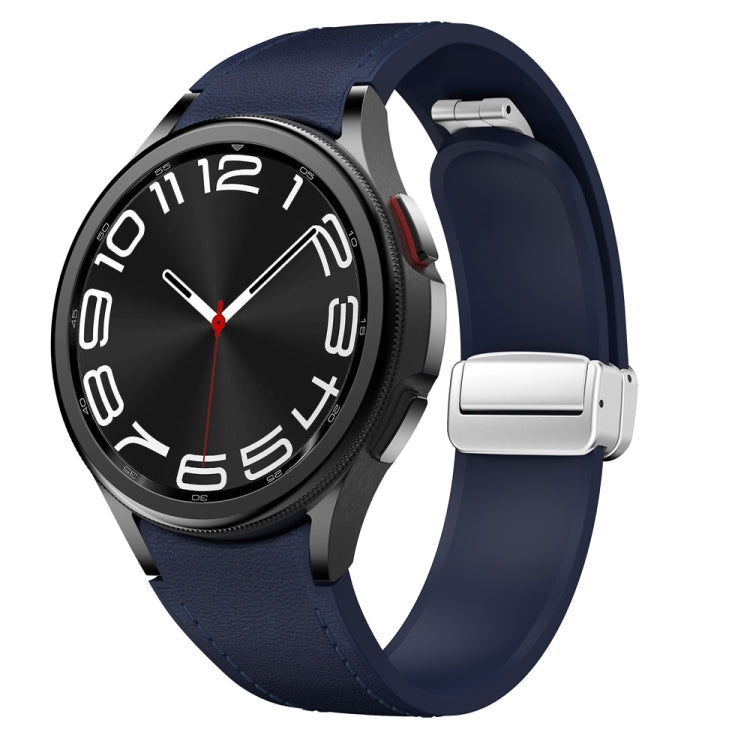 For Samsung Galaxy Watch 6 Magnetic Silver Buckle Leather Silicone Watch Band(Midnight Blue) - Watch Bands by PMC Jewellery | Online Shopping South Africa | PMC Jewellery