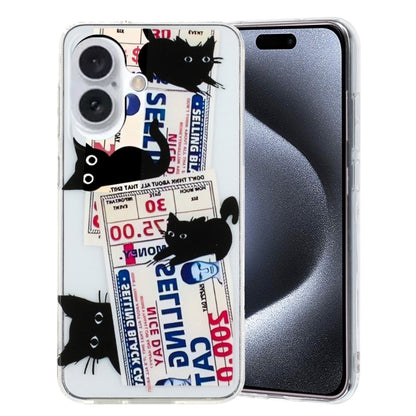 For iPhone 16 Colorful Painting Pattern TPU Phone Case(Black Cat) - iPhone 16 Cases by PMC Jewellery | Online Shopping South Africa | PMC Jewellery | Buy Now Pay Later Mobicred