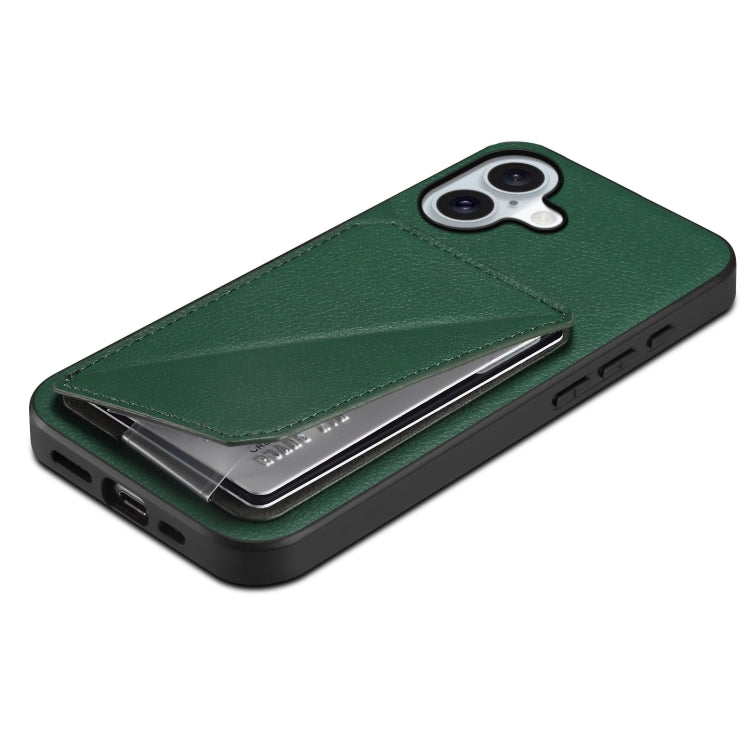 For iPhone 16 D04 Calf Texture Dual Card Slot Holder Phone Case(Green) - iPhone 16 Cases by PMC Jewellery | Online Shopping South Africa | PMC Jewellery | Buy Now Pay Later Mobicred