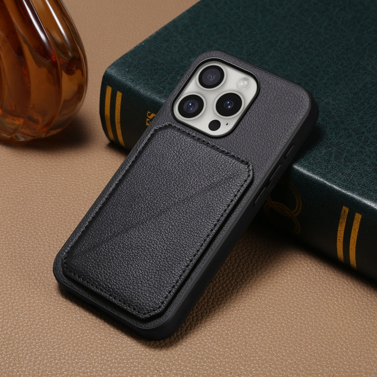 For iPhone 16 Pro Max D04 Calf Texture Dual Card Slot Holder Phone Case(Black) - iPhone 16 Pro Max Cases by PMC TechLife | Online Shopping South Africa | PMC TechLife | Buy Now Pay Later Mobicred