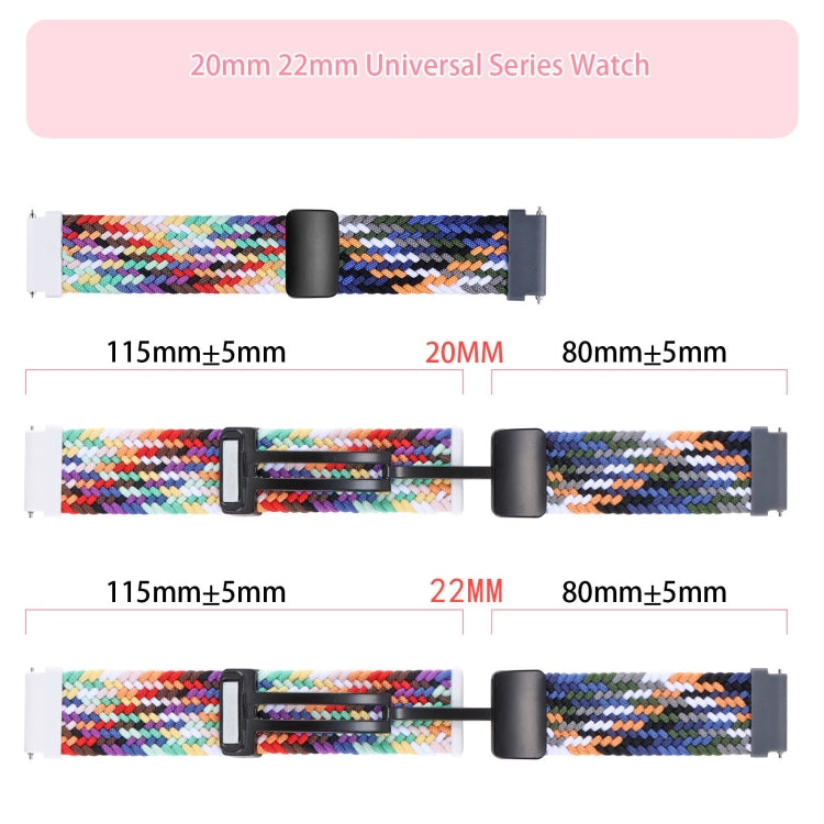 20mm Two-color Magnetic Braided Nylon Watch Band(White Black Rainbow) - 20mm Bands by PMC TechLife | Online Shopping South Africa | PMC TechLife